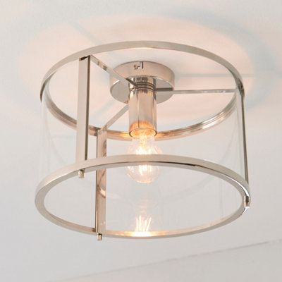 Anson Lighting Madeley Bright Nickel With Clear Glass Contemporary 1 Light Flush Ceiling Light from B&Q