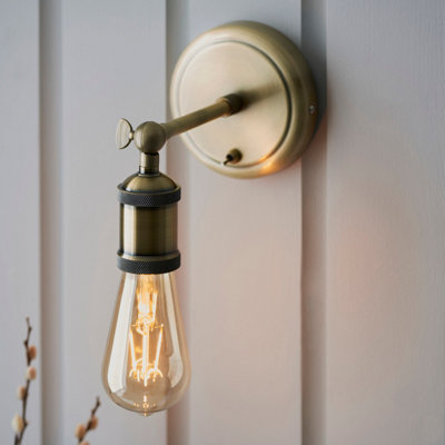 Anson Lighting Haven Antique Brass  Industrial Style 1Lt Wall Light from B&Q