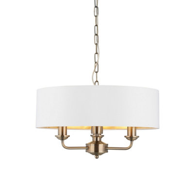 Anson Lighting Haywood Antique Brass With Vintage Faux Silk Shade Classic Modern 3 Ceiling Pendant White/Light