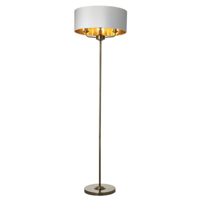Anson Lighting Haywood Antique Brass With Vintage Faux Silk Shade Classic Modern 1 Floor White/Light