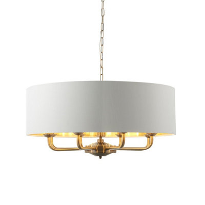Anson Lighting Haywood Antique Brass With Vintage Faux Silk Shades Classic Modern 8 Ceiling Pendant White/Light