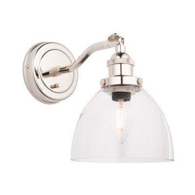 Luminosa Lighting Luminosa Hansen Dome Wall Lamp Bright Nickel PlateClear Glass1X E14 from B&Q