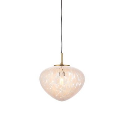 B&Q -  Luminosa Mali Globe Pendant Ceiling Light Satin Brass PlateWhite Confetti Glass1X E27