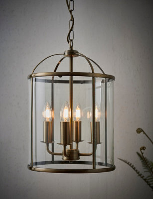 Anson Lighting Powell 4Lt Pendant Light Finished In Antique Brass Plate And Clear Glass from B&Q