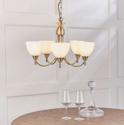 Anson Lighting Royal 5Lt Pendant Light Finished In Antique Brass Plate And Matt Opal Glass from B&Q