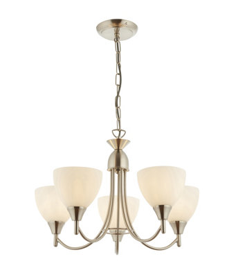 Anson Lighting Royal 5Lt Pendant Light Satin Chrome Plate And Matt Opal Glass from B&Q