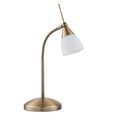 Anson Lighting Bruce Table Light Finished In Antique Brass Plate And White Glass from B&Q