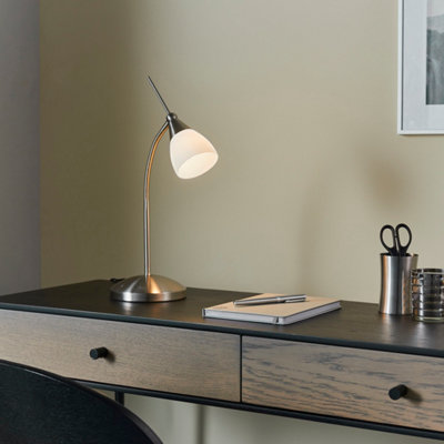 Anson Lighting Bruce Table Light Finished In Satin Chrome Plate And White Glass from B&Q