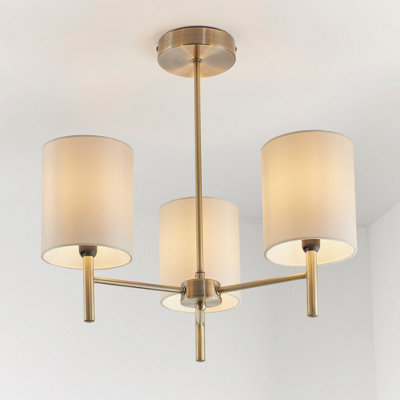 Anson Lighting Phoenix 3Lt Semi Flush Light Finished In Antique Brass Plate And Cream Fabric from B&Q