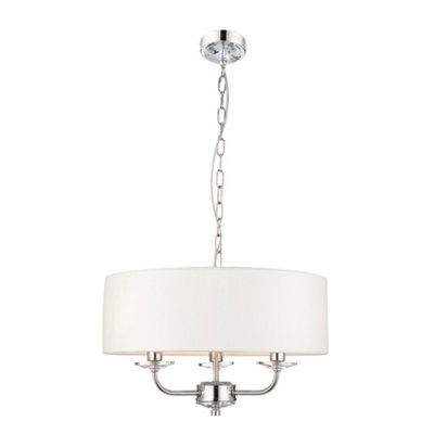 Anson Lighting Eureka 3Lt Pendant Light Finished Bright Nickel Plate And Vintage White Fabric from B&Q