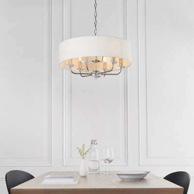Anson Lighting Eureka 6Lt Pendant Light Finished In Bright Nickel Plate And Vintage White Fabric from B&Q