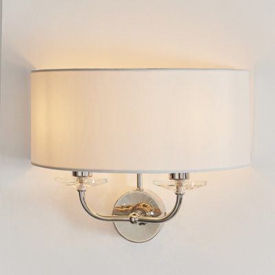 Anson Lighting Eureka 2Lt Wall Light Finished In Bright Nickel Plate And Vintage White Fabric from B&Q