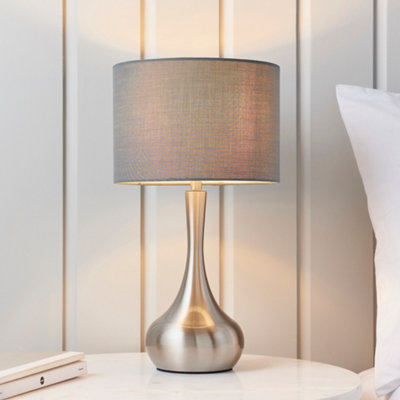 Anson Lighting Leahurst Table Light Finished In Satin Nickel Plate And Grey Fabric from B&Q