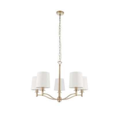 Anson Lighting Munson 5Lt Pendant Light Finished In Matt Antique Brass Plate And Vintage White Fabric from B&Q