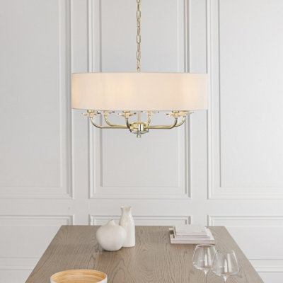 Anson Lighting Eureka 6Lt Pendant Light Finished In Brass Plate And Vintage White Fabric from B&Q