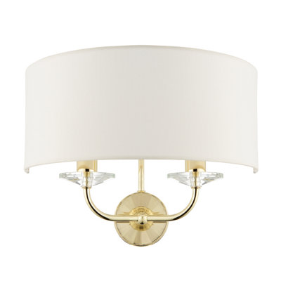 Anson Lighting Eureka 2Lt Wall Light Finished In Brass Plate And Vintage White Fabric from B&Q
