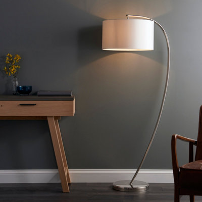 Anson Lighting River Floor Light Finished In Bright Nickel Plate And Vintage White Fabric from B&Q