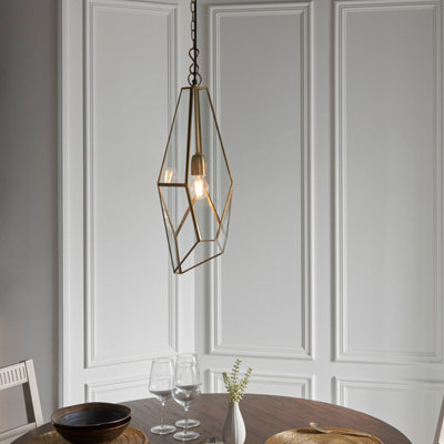 Anson Lighting Forka Pendant Light Finished In Antique Brass Plate And Clear Glass from B&Q