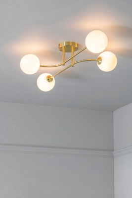 Anson Lighting Consort 4Lt Semi Flush Light Finished In Satin Brass Plate And Opal Glass from B&Q