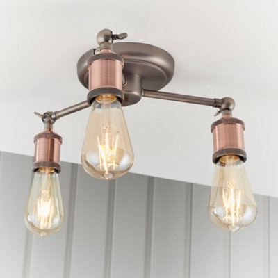 Anson Lighting Portales 3Lt Semi Flush Light Finished In Aged Pewter And Aged Copper Plate from B&Q
