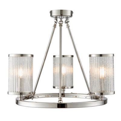 Anson Lighting Tampa 3Lt Semi Flush Light Finished In Bright Nickel Plate And Ribbed Bubble Glass from B&Q
