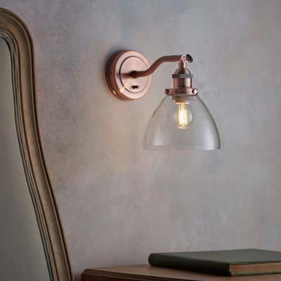 Anson Lighting Pampa Wall Light Finished In Aged Copper Plate And Clear Glass from B&Q
