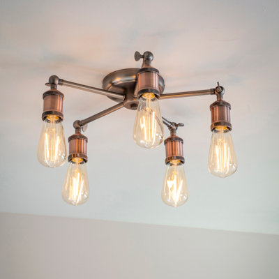 Anson Lighting Portales 5Lt Semi Flush Light Finished In Aged Pewter And Aged Copper Plate from B&Q