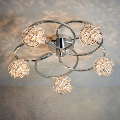 Anson Lighting Analta 5Lt Semi Flush Light Finished In Chrome Plate And Clear Crystal from B&Q