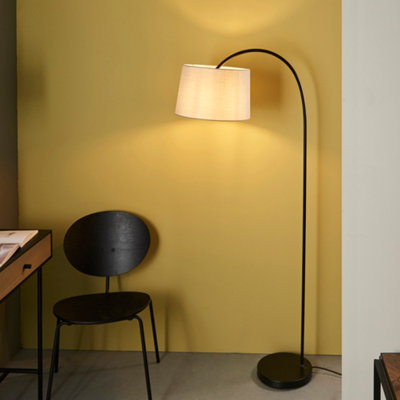 Anson Lighting Orlando Floor Light Finished In Matt Black And Light Grey Fabric from B&Q
