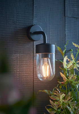 Anson Lighting Aron Outdoor Wall Light Finished In Textured Matt Black And Clear Glass from B&Q