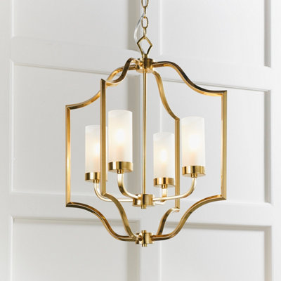 Anson Lighting Tucson 4Lt Pendant Light Finished In Satin Brass Plate And Frosted Glass from B&Q