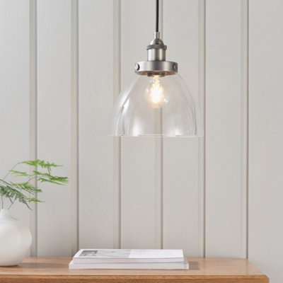 Anson Lighting Pampa Pendant Light Finished In Brushed Silver Paint And Clear Glass from B&Q