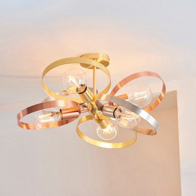 Anson Lighting Dalhart 6Lt Semi Flush Light Finished In Brushed BrassNickel And Copper Plate from B&Q