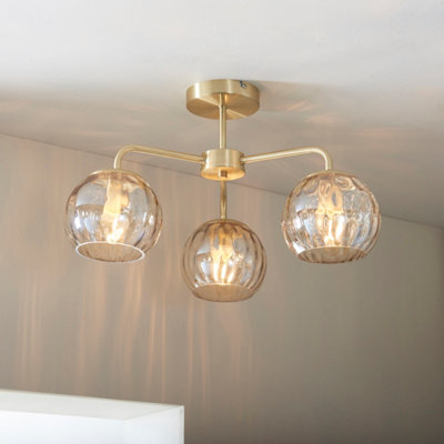 Anson Lighting Iowa 3Lt Semi Flush Light Finished In Satin Brass Plate And Champagne Lustre Glass from B&Q