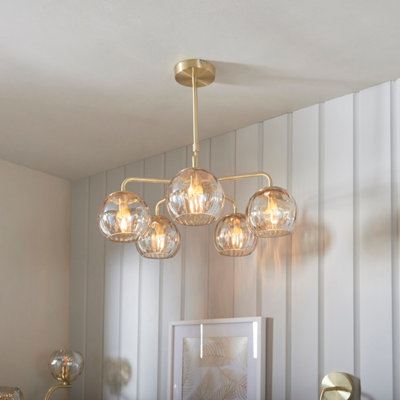 Anson Lighting Iowa 5Lt Pendant Light Finished In Satin Brass Plate And Champagne Lustre Glass from B&Q