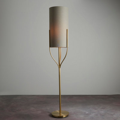 Anson Lighting Cortez Floor Light Finished In Satin Brass Plate And Natural Linen Mix Fabric from B&Q