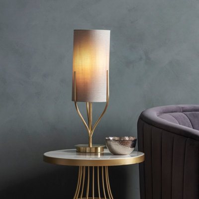 Anson Lighting Cortez Table Light Finished In Satin Brass Plate And Natural Linen Mix Fabric from B&Q
