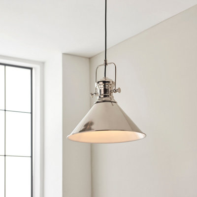 Anson Lighting Arizona Pendant Light Finished In Bright Nickel Plate And Gloss White from B&Q
