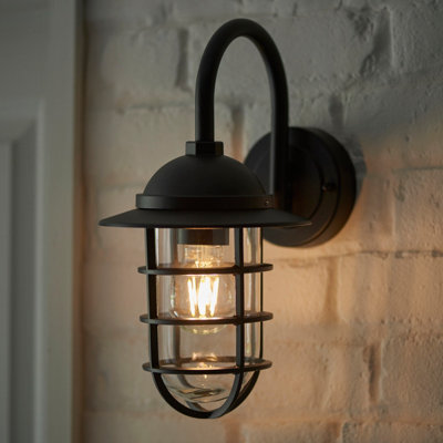 Anson Lighting Rikko Outdoor Wall Light Finished In Textured Black And Clear Glass from B&Q