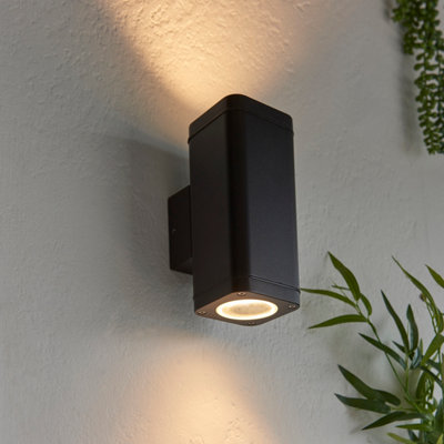 Anson Lighting Yola 2Lt Outdoor Wall Light Finished In Textured Black And Clear Glass from B&Q