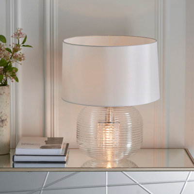 Anson Lighting Packson 2Lt Table Light Finished In Ribbed Bubble Glass And Vintage White Fabric from B&Q