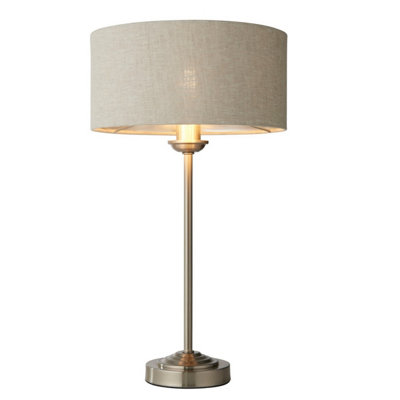 Luminosa Ing Luminosa Highclere 1 Table Lamp Brushed Chrome Plate, Natural Linen Light