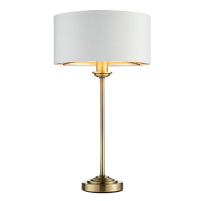 Luminosa Lighting Luminosa Highclere 1 Light Table Lamp Antique Brass PlateVintage White Fabric from B&Q