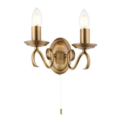 Anson Lighting Borka Antique Brass 2 Light Wall Light from B&Q