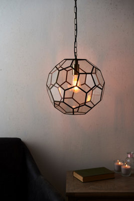Anson Ing Ryecroft Antique Brass And Clear Glass Single Ceiling Pendant Light