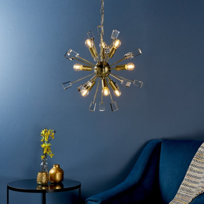 Anson Lighting Parrow Satin Brass And Clear K5 Crystal Glass 9 Light Ceiling Pendant from B&Q