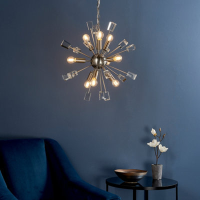Anson Lighting Parrow Satin Nickel And Clear K5 Crystal Glass 9 Light Ceiling Pendant from B&Q