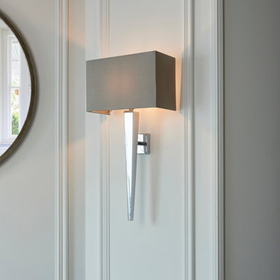 Anson Lighting Preston Chrome And Grey Faux Silk 1 Light Wall Light from B&Q