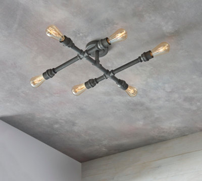 Anson Lighting Industry Aged Pewter 6 Light Semi Flush Ceiling Fitting from B&Q