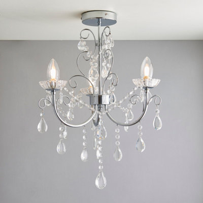 Anson Lighting Antiona Chrome And Crystal 3 Light Semi Flush Bathroom Fitting from B&Q